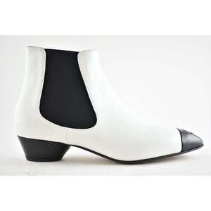 Chanel 19B White Black Leather Cone CC Logo Ankle Short Pointed Chelsea Boot 38